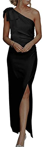 RPAEOY Vestido de un Hombro Mujer Asimétrico Vestidos Fiesta Elegante Lazo Decorativo Abertura Lateral Vestido Largo Coctel Ceremonia Boda Evento Formal