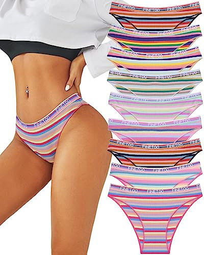 FINETOO 9er Pack Slips Damen Baumwoll Unterwäsche Frauen Set Colorful Slip Sport Hipster Fashion Panties Unterhose Multicolor Underwear Women Mehrpack S-XL