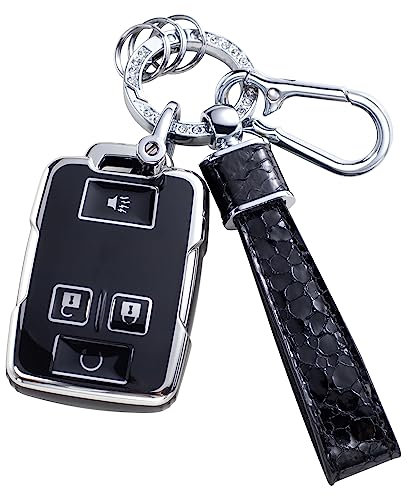 Qetoosur Schlüsselanhänger für Toyota mit Schlüsselband, Schlüsselband, Schutz für Toyota Camry RAV4 Highlander Avalon C-HR Prius Corolla GT86 4 Tasten, Autozubehör, Geschenke für Frauen und Männer,