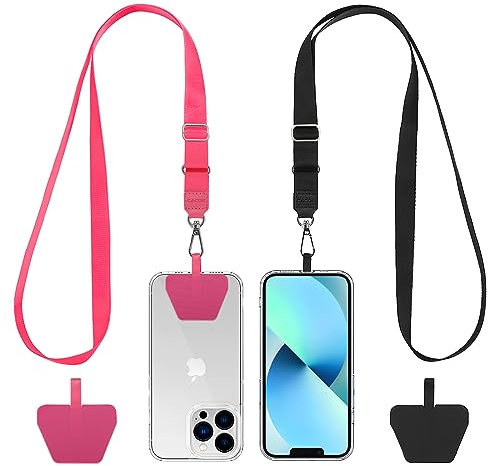 CACOE 2 Pièces Lanière Cordon de Téléphone Portable und 2 Pièces Patchs Durables, pour la Plupart des Téléphones Intelligents (Noir+Rose Rouge)