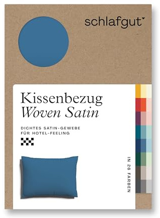 schlafgut Woven Satin Kissenbezug 60x80 cm Blue Mid Uni in Premium Hotelqualität, Kopfkissenbezug einzeln mit 100% weicher Baumwolle