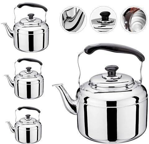 Stainless Steel Whistling Kettle Coffee Tea Stovetop Kettles, Camping Traveling Caravan Gas Hob & Induction Kitchen Home Teapot 1L- 5L (5L)