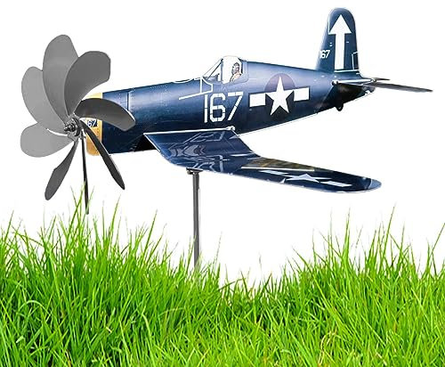 higyee Funny Airplane Wind Spinner - Metal Garden Airplane Windmill with Stake | Stainless Steel Outdoor Airplane Wind Sculpture Airplane Wind Catchers Garden Decoration