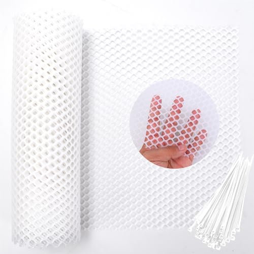 Rouleau de grillage en plastique pour poulailler 0.3 x 3m Filet de Clôture en Plastique Maille avec 25 Pcs Sangles Fixes, Grillage Hexagonal pour Volaille Clôtures Jardin
