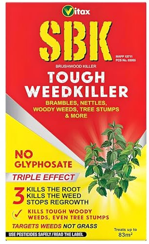 AMK® Vitax SBK Brushwood Killer 250ml Tough Weed Stump Bramble Nettle Dock Thistle Control Concentrate Kills Roots Not Grass Selective Garden Treatment Woody Clearing Solution Effective Vegetation