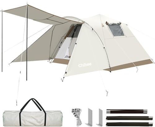 Chihee Camping Zelte Pop-Up Tragbares Zelt,Familienzelt 2 Türen Sofort aufbaubar Extra groß Wetterfestes Zelt 4-Jahreszeiten Zelte mit abgeschirmter Veranda Markise Inklusive Rainfly-Tragetasche