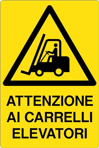GLOBAL CARTELLO SEGNALETICO - ATTENZIONE AI CARRELLI ELEVATORI - Adesivo Extra Resistente, Pannello in Forex, Pannello In Alluminio (20x31 cm, Plastica)
