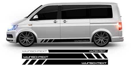 BellaFolia Seitenstreifen Aufkleber passend für VW T6.1, T6, T5, T4, Multivan, Bulli - Seitenaufkleber mit WUNSCHTEXT 10002.01