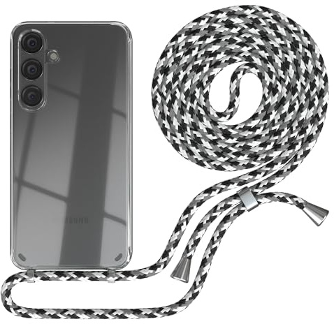 EAZY CASE - Handykette kompatibel mit Samsung Galaxy S24 Plus Kette zum Umhängen für Galaxy S24 Plus Hülle mit Band aus Silikon stoßfeste transparente Handyhülle als Fallschutz in Schwarz Camouflage