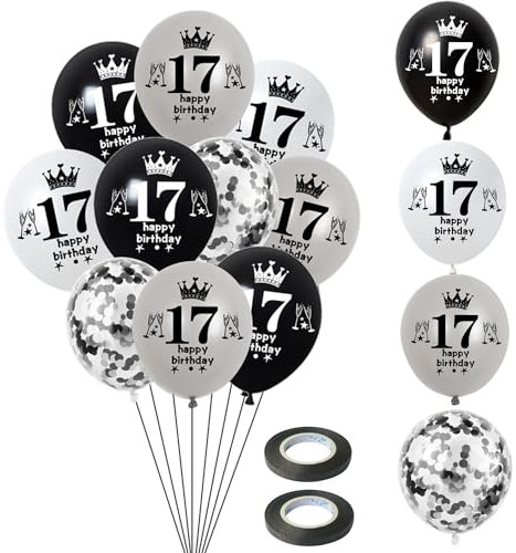Luftballon 17. Geburtstag Jungen Mädchen Deko 14 Stück Schwarz Silber weiß Ballons 17. Geburtstag Dekoration 17 Latex Ballon Geburtstagsdeko 17 jahre Mädchen Junge Party deko