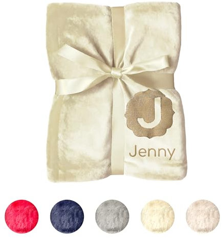 my STITCHERY Decke mit Namen und Buchstabe Bestickt - Personalisierte Kuscheldecke aus weichem Polyester als außergewöhnliche Geschenkidee (Sand, 180 x 130 cm)