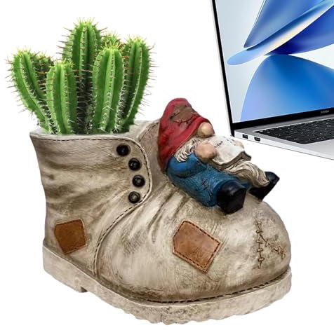 Whnbuij Cowboy Boot Planter - Succulents Cowboy Boot Planter, Cowboy Flower Succulents Plant Pot | Indoor or Outdoor Planter with Gnomes Figurine, Resin Gnomes Garden Planter