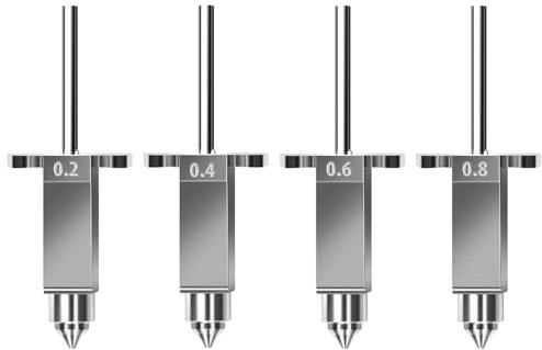 Sovol SV08 Metalldüse mit hohem Durchfluss und Heizblock Kit, 0,2 mm x 1 Stück/0,4 mm x 1 Stück/0,6 mm x 1 Stück/0,8 mm x 1 Stück 3D Drucker Düsen für SV08/T300 insgesamt 4 Stück