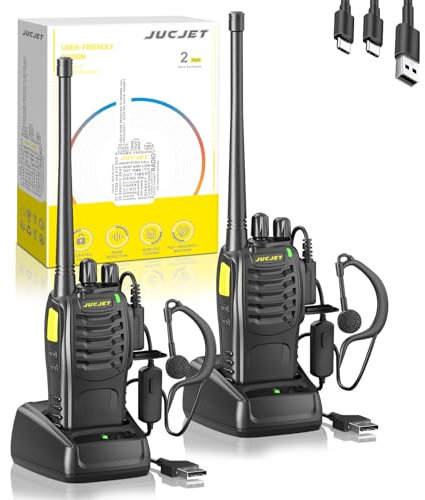 JUCJET 888HD Walkie Talkies, versione aggiornata a banda singola, 16 canali preimpostati, con abbinamento con un clic, riduzione del rumore vocale e crittografia digitale (confezione da 2)