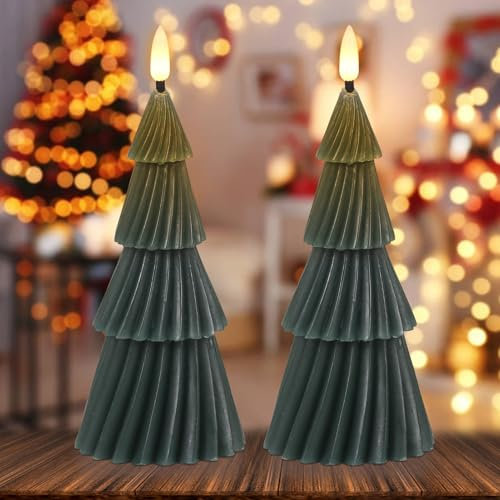 Wondise Candele senza fiamma per albero di Natale, con timer di 6 ore, in vera cera, funzionamento a batteria, candele LED senza fiamma, candele tremolanti per decorazioni natalizie (2 pezzi, 7,6 x 18