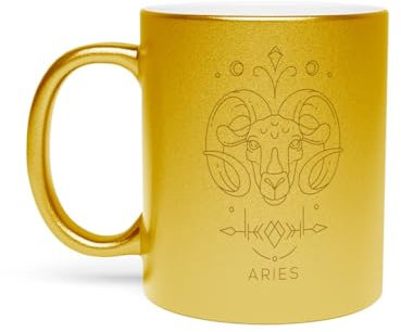 Fabulous Goldene Tasse aus verchromter Keramik - Aries Sign Astrology Bohemian Zodiac Asters Constellation - 325 ml