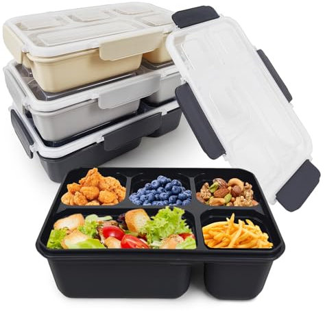 greenandlife 4 Stück Snackbox mit Fächern, 5 Fächer Bento Snackbox, Lunchbox für Kinder und Erwachsene, frühstücksbox, Jausenbox, Meal Prep Boxen, Brotbox für Schule, Arbeit und Reisen