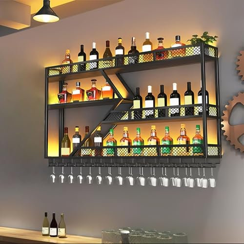 SPTZQURY Portabottiglie a forma di diamante, scaffale galleggiante a 3 ripiani per vino, in metallo industriale, nero (80x