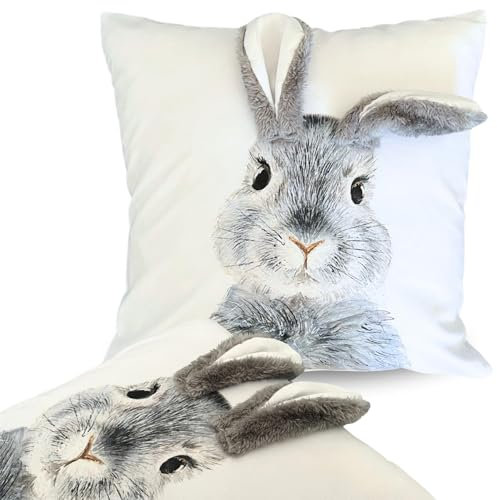 Bada Bing Osterdeko Kissen 3D Dekokissen Hase mit Schlappohren - Sofakissen inkl. Inlay in 40x40 cm Deko - Kissen mit Osterhase und Hasenlöffel - Couchkissen Zierkissen fürs Wohnzimmer Schlafzimmer