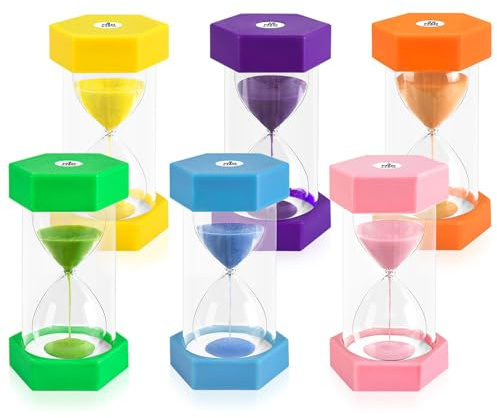 CEOTIS Sablier 6 couleurs pour la gestion du temps des enfants, comprend 1 min, 3 min, 5 min, 10 min, 15 min, 30 min, pour salle de classe, décoration de bureau