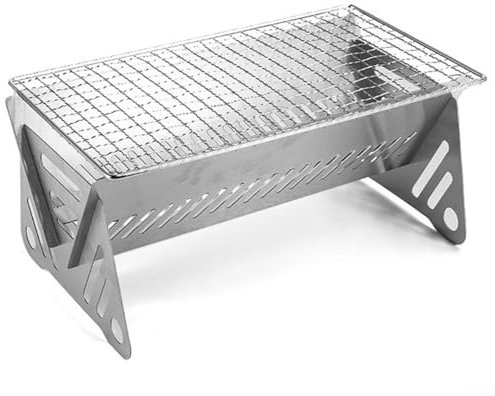 Puupaa Kit de parrilla portátil de acero inoxidable para barbacoa, estufa de camping al aire libre, parrilla plegable de leña, pequeña herramienta desmontable para mochileros, senderismo, picnic