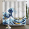 Kzzfqxb Rideaux de Douche 90x183cm avec Crochets en Plastique, Art Japonais Ukiyoe Hokusai Bateaux dans la Grande Vague, étanche Polyester pour Baignoire, Peinture Orientale décor pour Salle de Bain