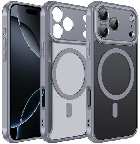 ivoler Matt Grau Magnetisch Hülle für iPhone 17 Pro Max, [Kompatibel mit MagSafe] [Militärnorm Sturzschutz] Stoßfest Kratzfest Rückseite Schutzhülle Dünn Flüssig Silikon Handyhülle Case