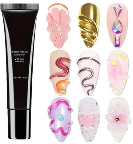3D Gel, Nail Modeling, Craving Gel 15ml with Manicure Decoration Glue, Strengthening Bonding Design Practice for Women Girls Beginners Salon Home Date Bridal Event, Multicolor