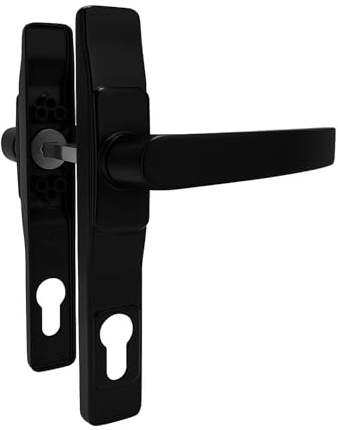 Sivenci – Juego de Manillas para Puerta Exterior/Interior con Bocallave | Juego de Tirador de Aluminio Reforzado con Embellecedor Oculta Tornillos de Fijación | Cuadradillo de 8 mm | Color Negro