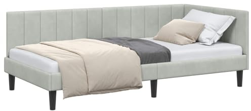 vidaXL Modern Corner Bed with Velvet Headboard – Minimalist and Chic Bedroom Furniture