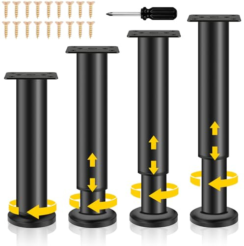 Möbelfüße Verstellbar, 4 Stück Möbelfüße Höhenverstellbar Füße für Möbelfüße Schwarz, Verstellbare Füße Metall für Möbel mit Schrauben für Sofa Bett Füße Möbel Nachttisch Schrank Couchfüße (25-43CM)