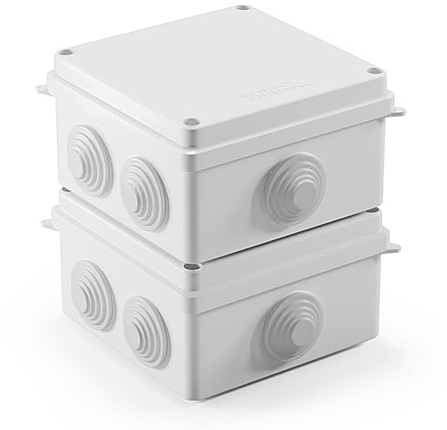 Lot de 2 boîtes de dérivation en saillie - Pour montage en saillie - Étanche IP65 - Pour l'extérieur - Étanche - Pour projet électrique (blanc, 100 x 100 x 70 mm)