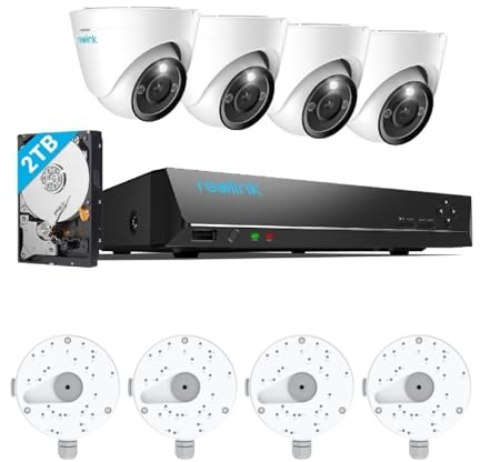 Reolink Professional 4K+ 12MP PoE Security System Installation Bundle: RLK8-1200D4-A Camera System (8CH NVR, 2TB HDD, 4x Spotlight Cameras) + 4x Junction Box Mounts for Easy & Clean Installation