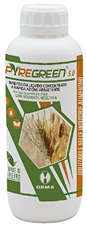 6xLT.1 PYREGREEN 5.0 Insetticida Biodegradabile Concentrato al PIRETRO Naturale per contro zanzare mosche tignole blatte pidocchi pulci tarme della farina punteruolo del grano.