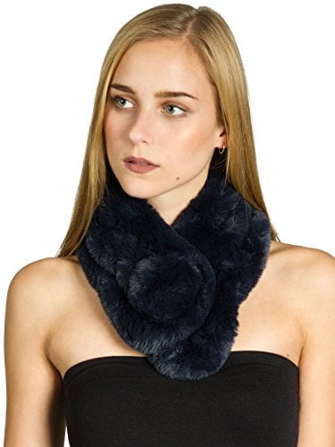 Caspar SC478 Damen Kunstpelz Fell Schal Pelzkragen Fellkragen, Farbe:dunkelblau, Größe:One Size