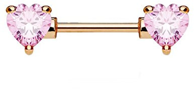 beyoutifulthings Brustwarzen-Piercing ZIRKONIA Herzen Intim-Piercing Brust-Piercing CHIRURGENSTAHL Roségold Pink Stab 1,6mm 16mm
