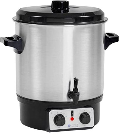 Royal Catering RCMW-27S Glühweintopf 27 L Timer Edelstahl Glüchweinkocher Glühweinkessel Glühweinautomat Einkochautomat Heißgetränkeautomat Heißwasserspender Wasserkocher Teemaschine