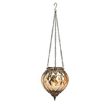 Windlicht Marokko Dekor zum Hängen aus Glas, Metall (B/H/T) 15x19x15cm