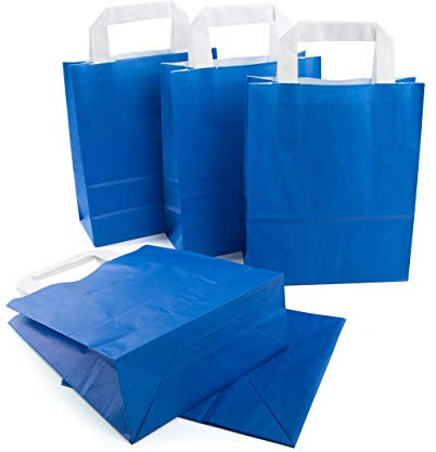 Logbuch-Verlag 100 kleine blaue Papiertaschen Kraftpapier Tüten mit Henkel Geschenktüte Kunden Gäste Werbeartikel verpacken 18 x 8 x 22 cm