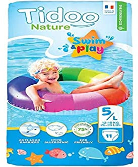 TIDOO Swim & Play - Couches Culottes de bain T5 (12-18kg) x11 - Anti-Fuites - Facile à enfiler - Ne gonfle pas dans l’eau - Fabriquée en France