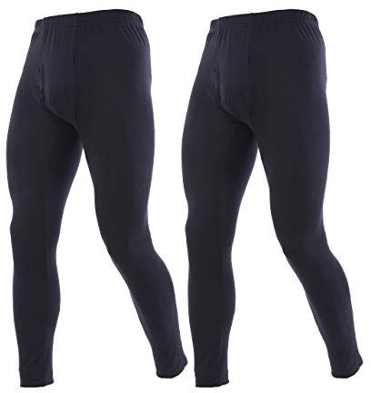 YUSHOW Mens 2 Pack Thermal Underwear Bottoms Long Johns for Men Thermal Warm Baselayer Ultra Soft Trousers Leggings Pants Black