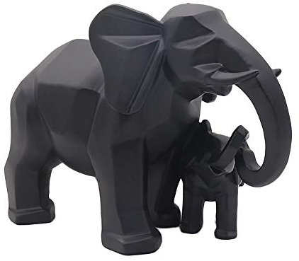 Elefant Mutter und Kind Skulptur Ornamente Abstrakte Tier Harz Figur Statue für Hauptdekoration Zubehör Geschenke Handwerk,Schwarz