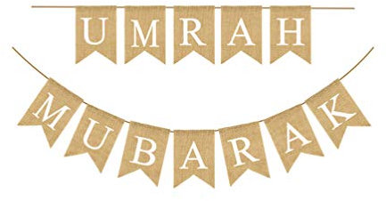 Amosfun Umrah Mubarak Bunting Banner Muslim Eid Partydekorationen Muslim Eid Sackleinen Banner Party Favor Bunting Garland Party Foto Requisiten 1 Satz
