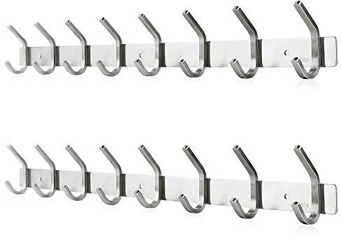 Dripex Hakenleiste Kleiderhaken 2 Pack Garderobenhaken Edelstahl Handtuchhalter Rostfrei 59cm Wandhaken mit 8 Haken Badzimmer Küche Tür