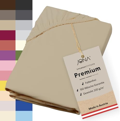 JONA SLEEP® Premium Spannbettlaken (180-200 x 200 cm) Jersey Baumwolle Cappuccino - 220 g/m² - ÖKO-TEX 100 zertifziert - Made in Austria