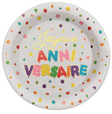 Santex 10 platos de cartón de cumpleaños de lunares de colores, 22,5 cm de diámetro