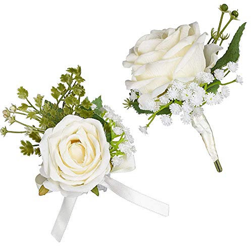 Integrity.1 1 Satz Boutonniere Hochzeit Rose, Boutonniere Braut, Blume Handgelenk Corsage, Rose Boutonniere, Ansteckblume, für Hochzeiten, Bankette, Jubiläumsdaten Usw (Weiß)