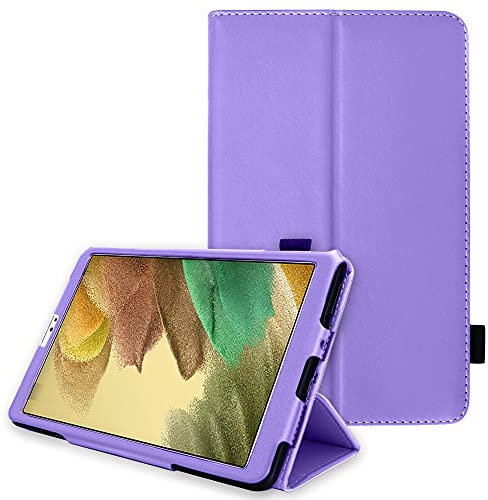 TECHGEAR Leather Case for Samsung Galaxy Tab A7 Lite 8.7 (SM-T220 / SM-T225) Premium PU Leather Slim Folio Stand Case Cover with Hand Strap [Purple]