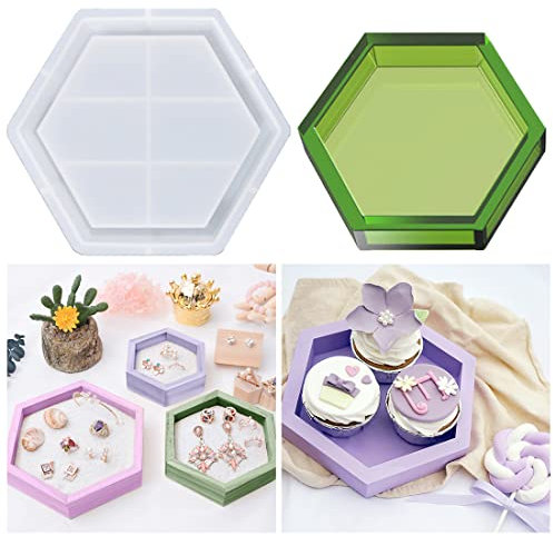 Voyyphixa Hexagonal Moulle Silicone Resine Epoxy Plateau Moule en Silicone Assiette Coaster Moules Fruits Tray Mold DIY Coulée Bougeoir Porte savon Boîte de Rangement