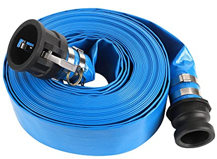 5.1 cmx15.2 m, blauer Entladungsschlauch mit Camlock-C- und E-Armaturen, verstärkter PVC-Verlegung, flacher Rückspülschlauch, wetter- und platzfest, Schlauch, Poolabfluss oder Rückspülung